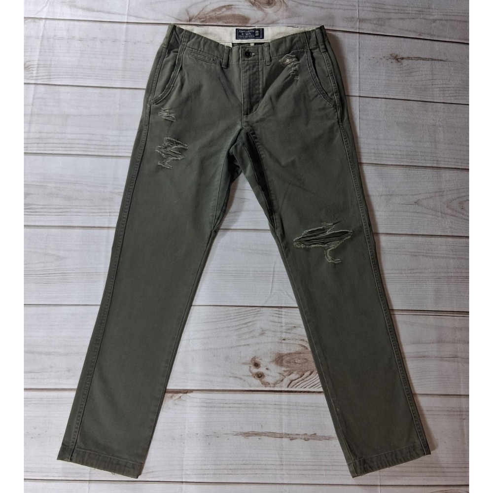 Abercrombie & Fitch Mens Rustin Athletic Slim Pants Olive Distressed Camo 28x30